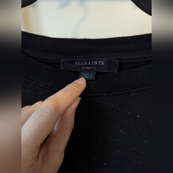 All Saints Black Cropped Sweatshirt with Gold Sparkle Threading / XS - Picture 4 of 5